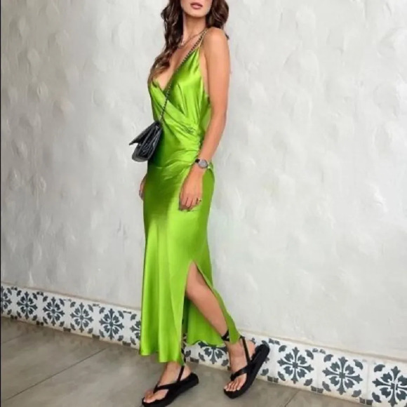 Zara neon green slip dress - Picture 6 of 16